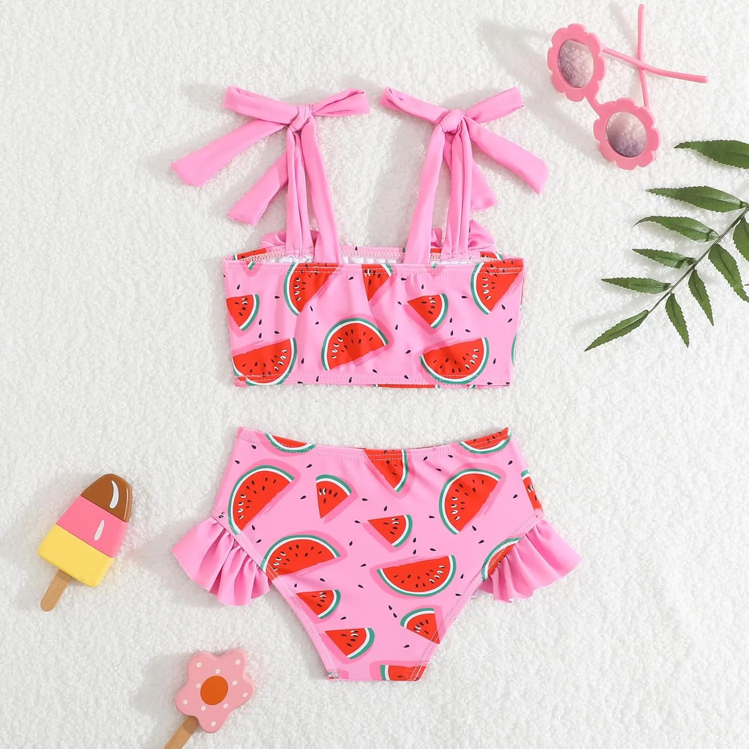 Little Girls Two Piece Bikini Set Ruffle Stripe Watermelon Summer Beach Bathing Suit Swimsuit 1-5 Years