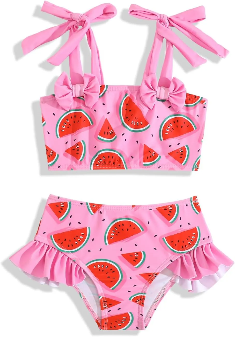 Little Girls Two Piece Bikini Set Ruffle Stripe Watermelon Summer Beach Bathing Suit Swimsuit 1-5 Years