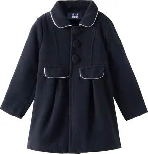 LittleSpring Little Girls Dress Coat Faux Wool Slim-Fit Peacoat