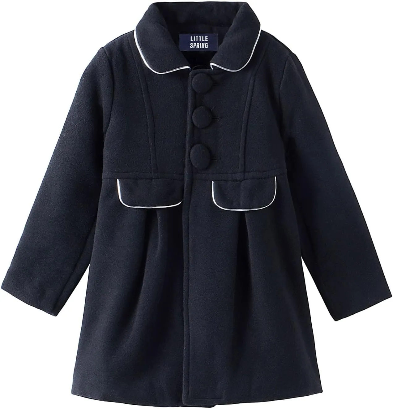 LittleSpring Little Girls Dress Coat Faux Wool Slim-Fit Peacoat
