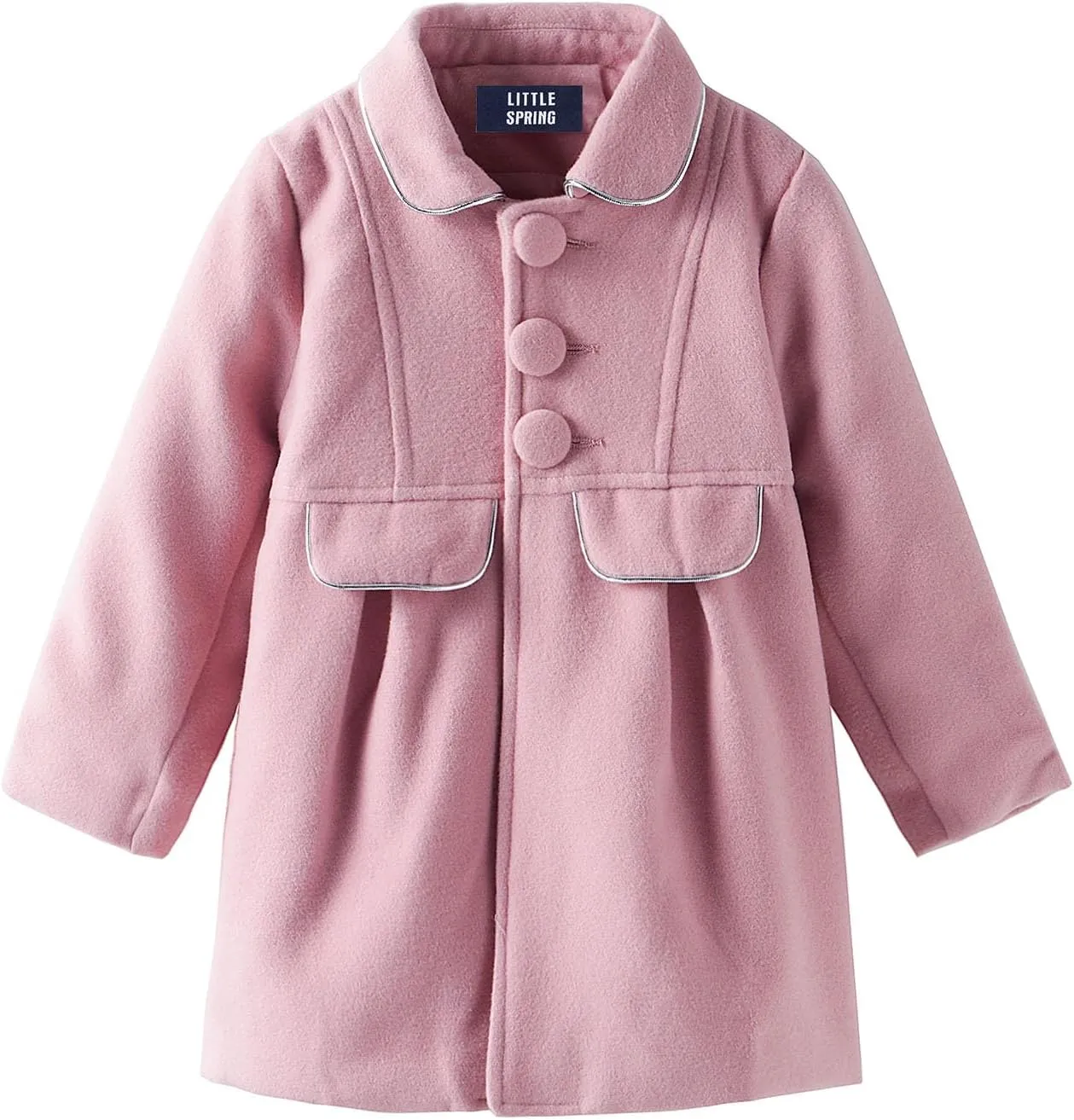 LittleSpring Little Girls Dress Coat Faux Wool Slim-Fit Peacoat