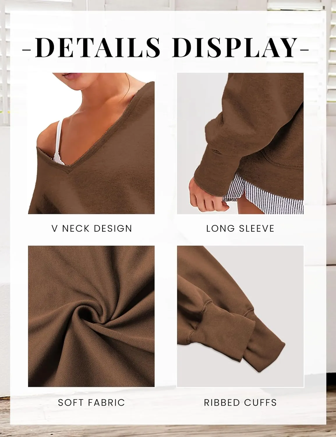 LTSCNRM Oversized Sweatshirt for Women V-Neck Long Sleeve Hoodies Trendy Pullover Outfits Lightweight Loose Casual Tops