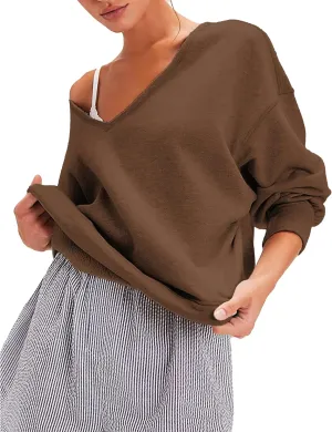 LTSCNRM Oversized Sweatshirt for Women V-Neck Long Sleeve Hoodies Trendy Pullover Outfits Lightweight Loose Casual Tops