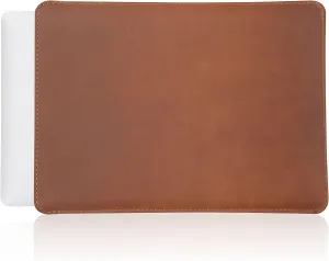 MacBook Air M2 Sleeve Fits Any 13, 14, 16 Inch - Genuine Full Grain Leather Laptop Case, Pro Slim Mac Cover with Real Wool Lined Pocket, Saddle