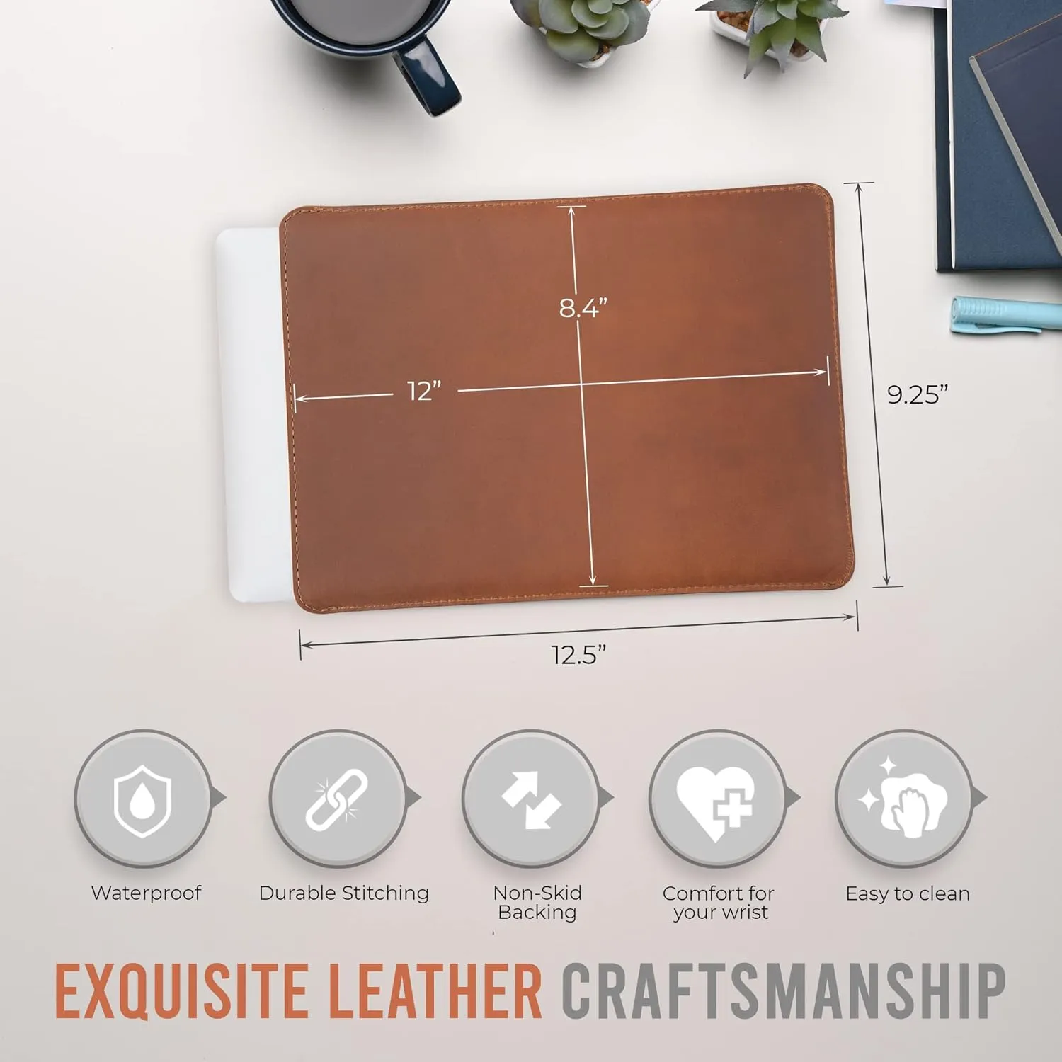 MacBook Air M2 Sleeve Fits Any 13, 14, 16 Inch - Genuine Full Grain Leather Laptop Case, Pro Slim Mac Cover with Real Wool Lined Pocket, Saddle