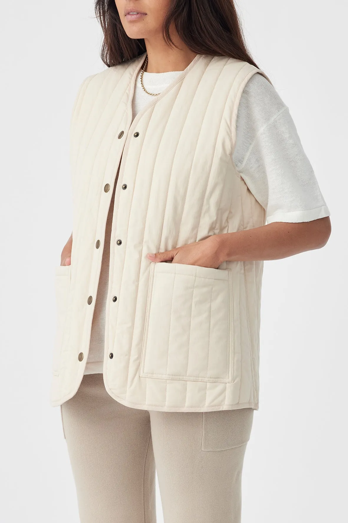 Mae Quilted Cotton Vest - Sand