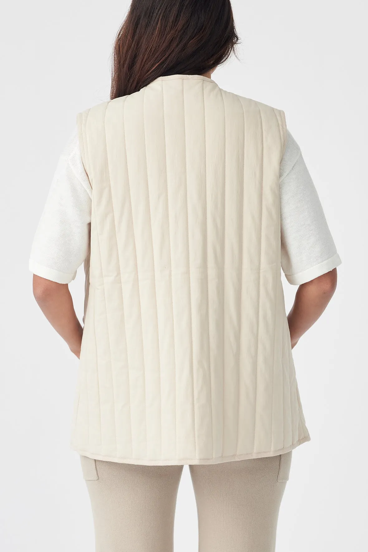 Mae Quilted Cotton Vest - Sand