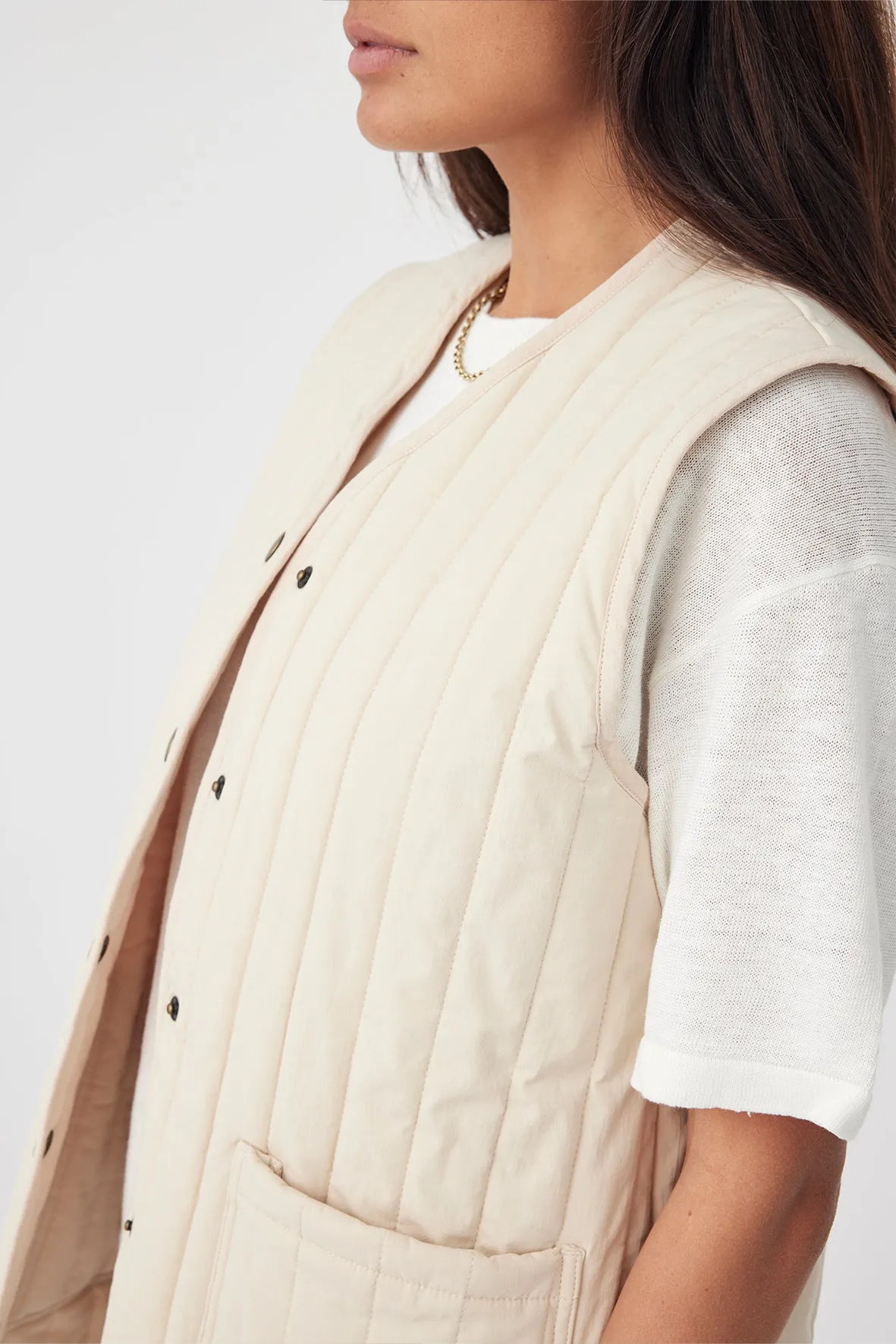 Mae Quilted Cotton Vest - Sand