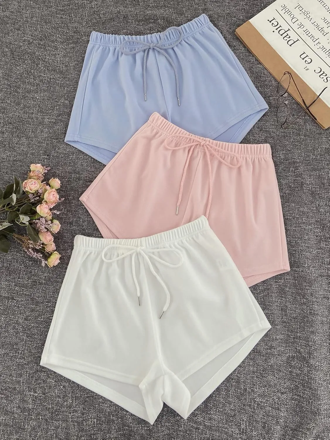 MakeMeChic Women's 3pack Elastic Waist Knot Front Lounge Track Shorts