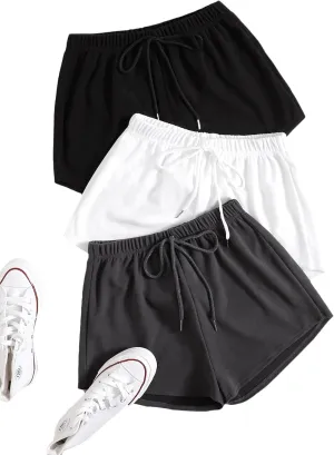 MakeMeChic Women's 3pack Elastic Waist Knot Front Lounge Track Shorts