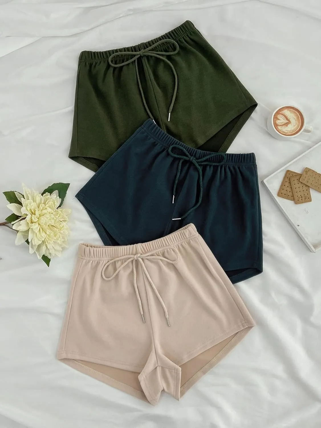 MakeMeChic Women's 3pack Elastic Waist Knot Front Lounge Track Shorts