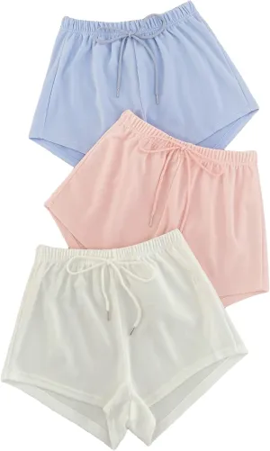 MakeMeChic Women's 3pack Elastic Waist Knot Front Lounge Track Shorts