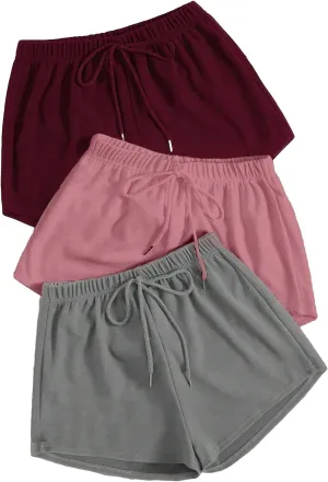 MakeMeChic Women's 3pack Elastic Waist Knot Front Lounge Track Shorts