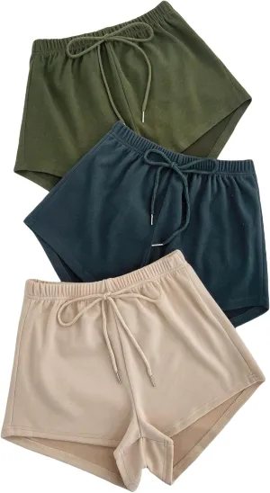 MakeMeChic Women's 3pack Elastic Waist Knot Front Lounge Track Shorts
