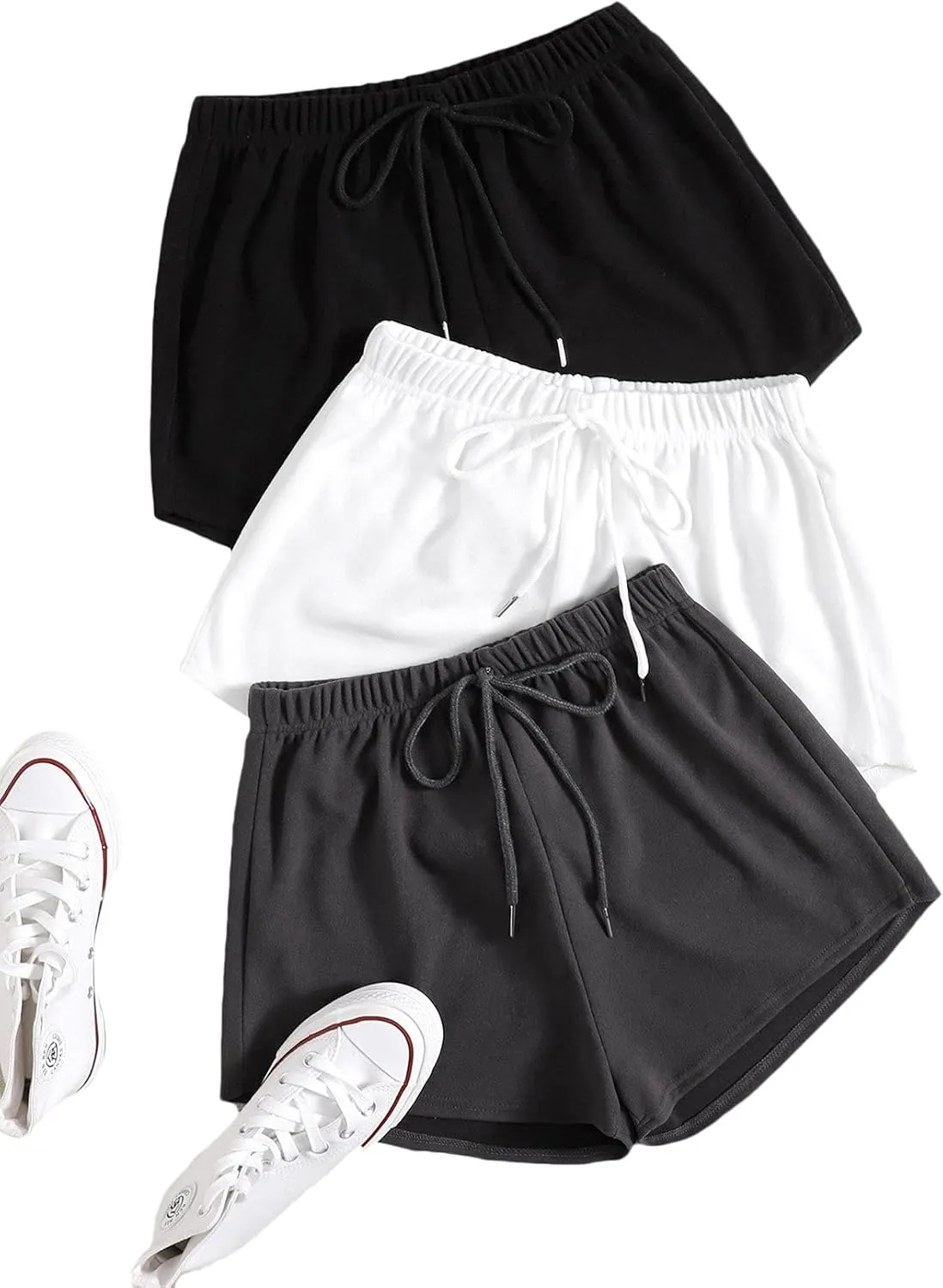 MakeMeChic Women's 3pack Elastic Waist Knot Front Lounge Track Shorts