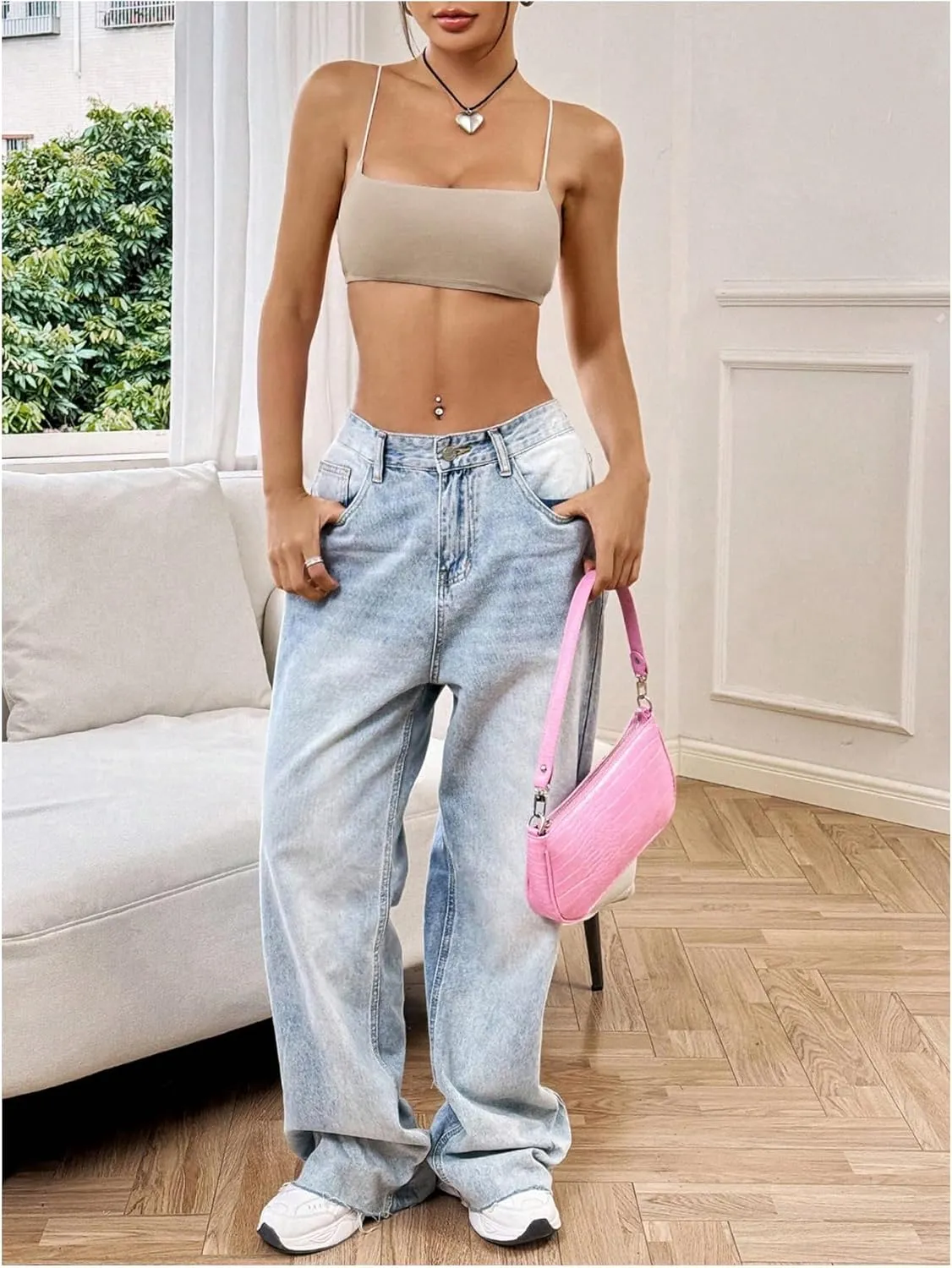 MakeMeChic Women's Basic Camisole Top Spaghetti Strap Slim Fit Bralette Summer Crop Tank Tops