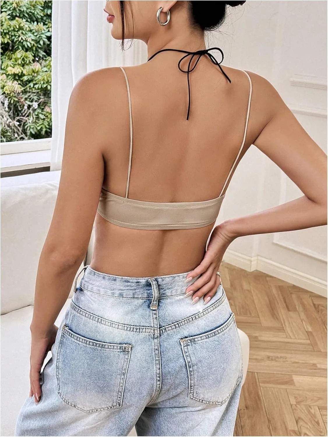 MakeMeChic Women's Basic Camisole Top Spaghetti Strap Slim Fit Bralette Summer Crop Tank Tops