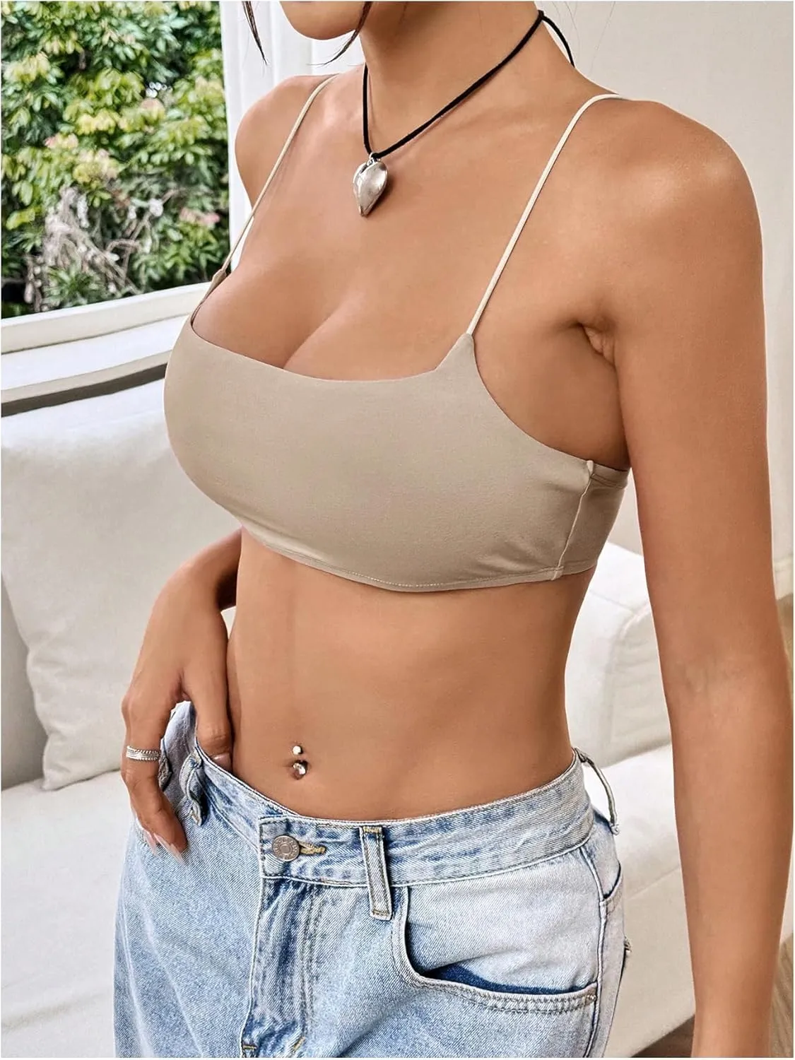 MakeMeChic Women's Basic Camisole Top Spaghetti Strap Slim Fit Bralette Summer Crop Tank Tops