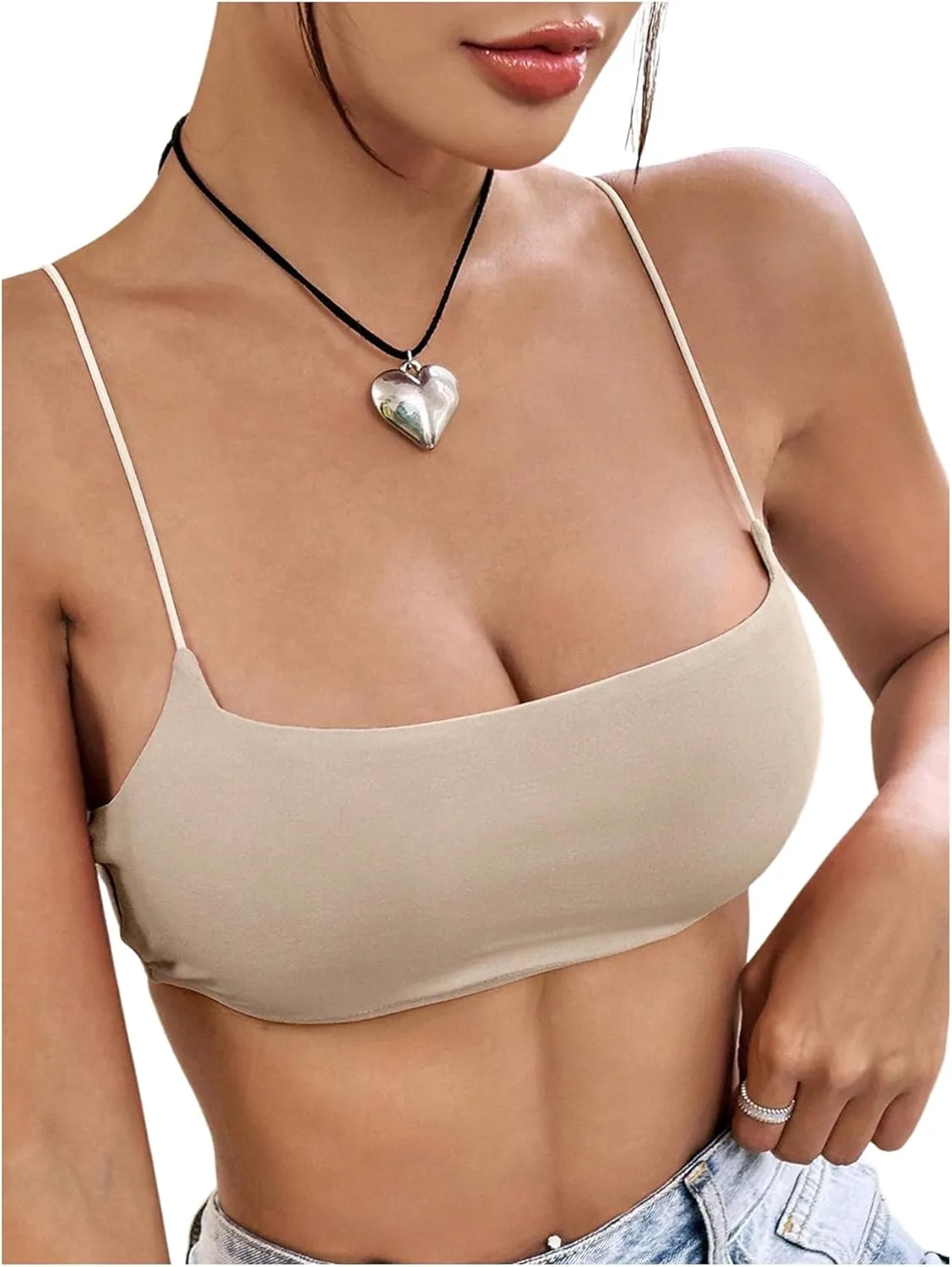 MakeMeChic Women's Basic Camisole Top Spaghetti Strap Slim Fit Bralette Summer Crop Tank Tops