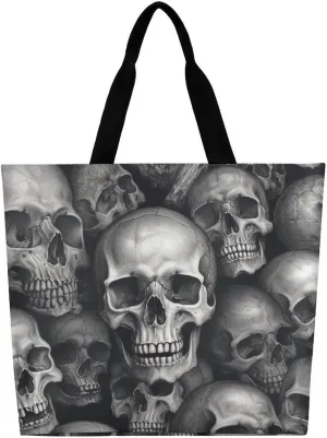 Many Skulls Tote Bag Large Women Casual Shoulder Bag Reusable Grocery Bag Fasion Handbag for Office Shopping Travel