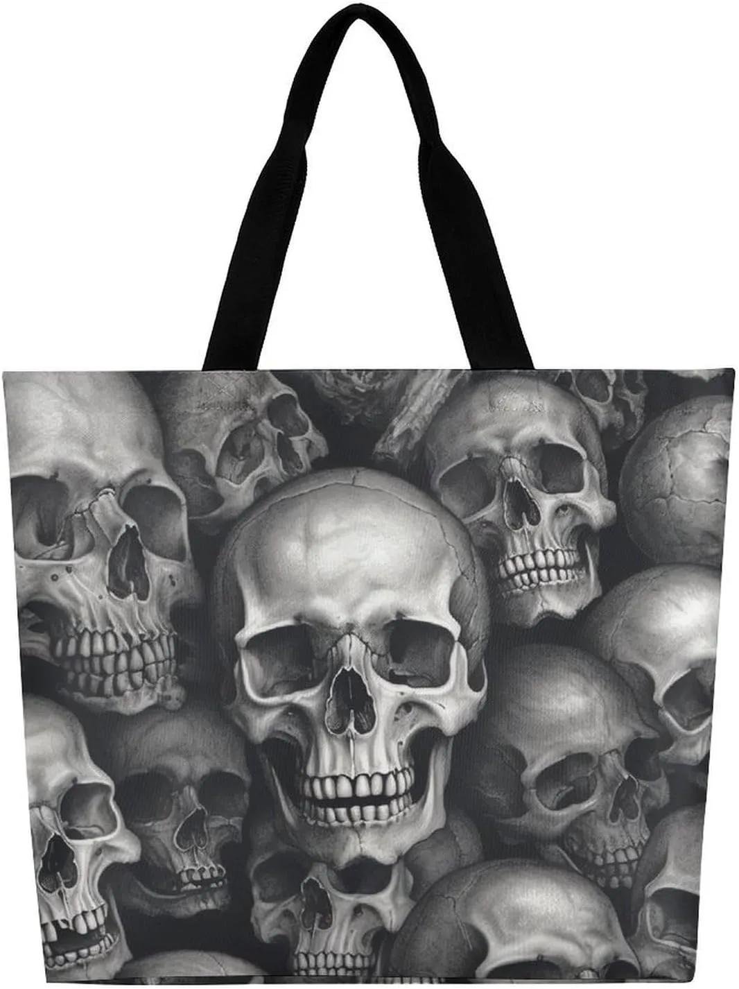 Many Skulls Tote Bag Large Women Casual Shoulder Bag Reusable Grocery Bag Fasion Handbag for Office Shopping Travel