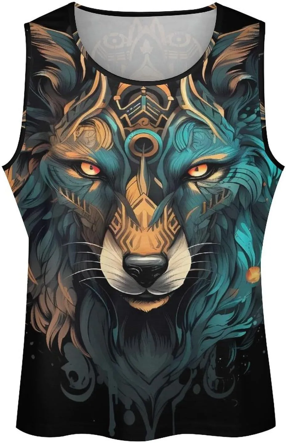 MARSVOVO Mens Tank Top Wolf Muscle Summer Casual Western Ethnic Totem Print Tank for Men Summer Beach Quick Dry Gym Vest