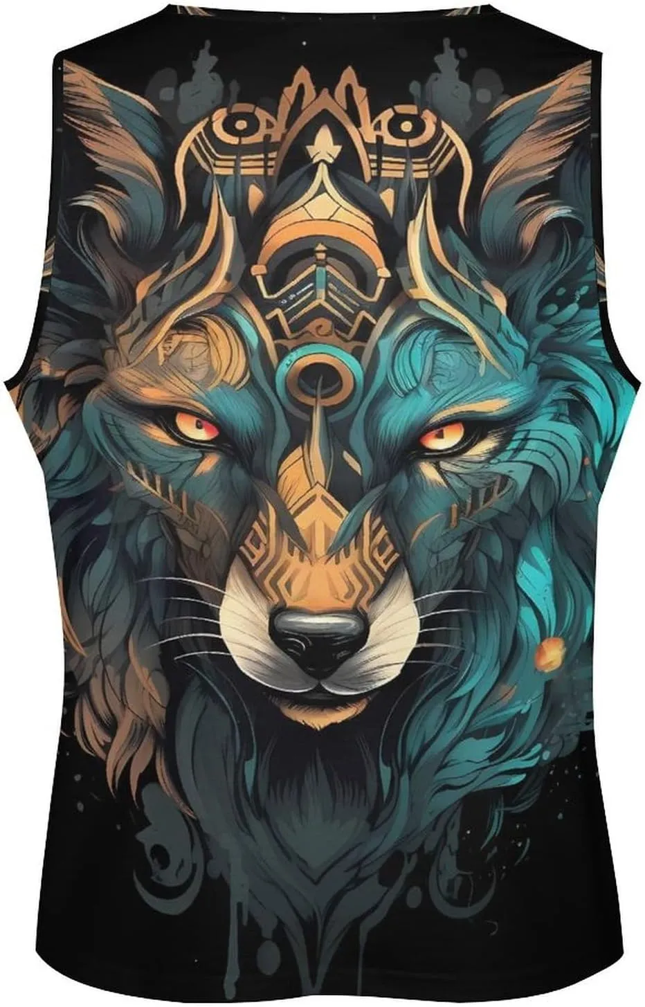 MARSVOVO Mens Tank Top Wolf Muscle Summer Casual Western Ethnic Totem Print Tank for Men Summer Beach Quick Dry Gym Vest