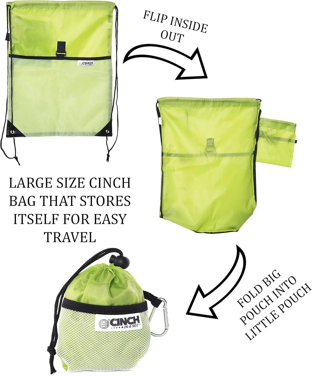 Mato & Hash Lightweight Reusable Fold Up Bags | Packable Backpacks, Reusable Drawstring Bag with Attached Fold Up Pocket