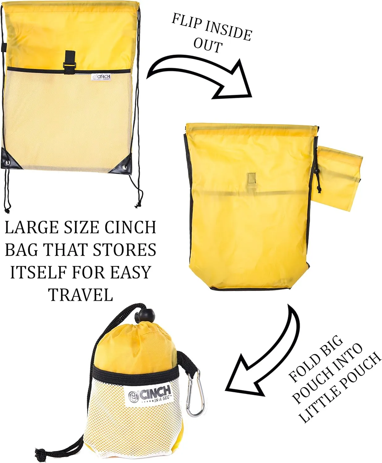 Mato & Hash Lightweight Reusable Fold Up Bags | Packable Backpacks, Reusable Drawstring Bag with Attached Fold Up Pocket