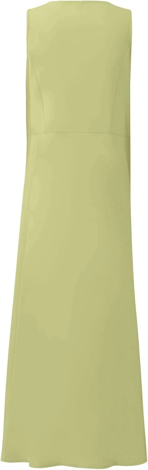 Maxi Floral Dress for Women Plus Size Vacation Scoop Neck Beach Dress with Pockets Long Comfy Flowy Sleeveless Sundress