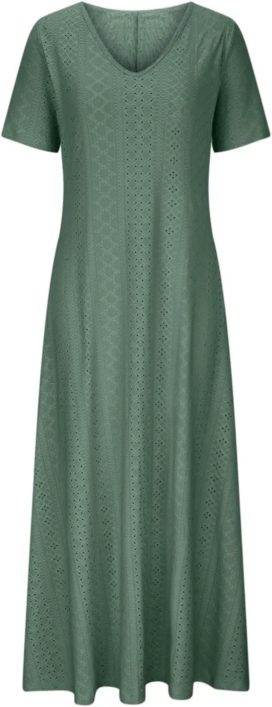 Maxi Long Dresses for Women 2025 Trendy Sleeveless Eyelet Cami Dress Casual Summer Beach Swing Vacation Sundress