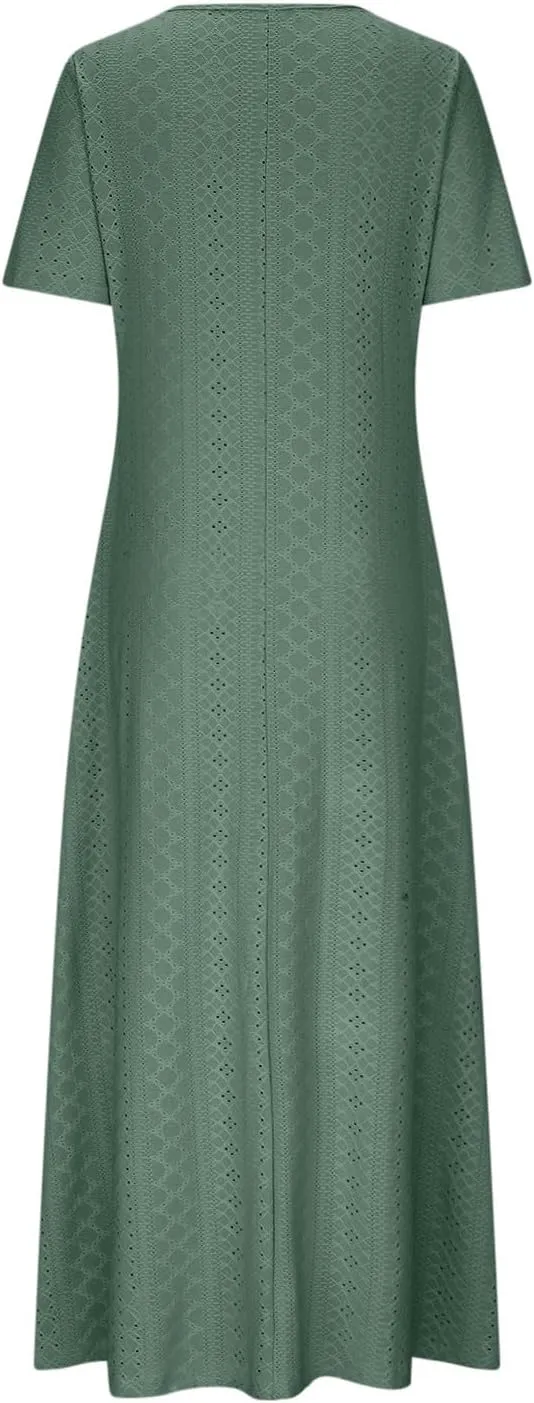 Maxi Long Dresses for Women 2025 Trendy Sleeveless Eyelet Cami Dress Casual Summer Beach Swing Vacation Sundress
