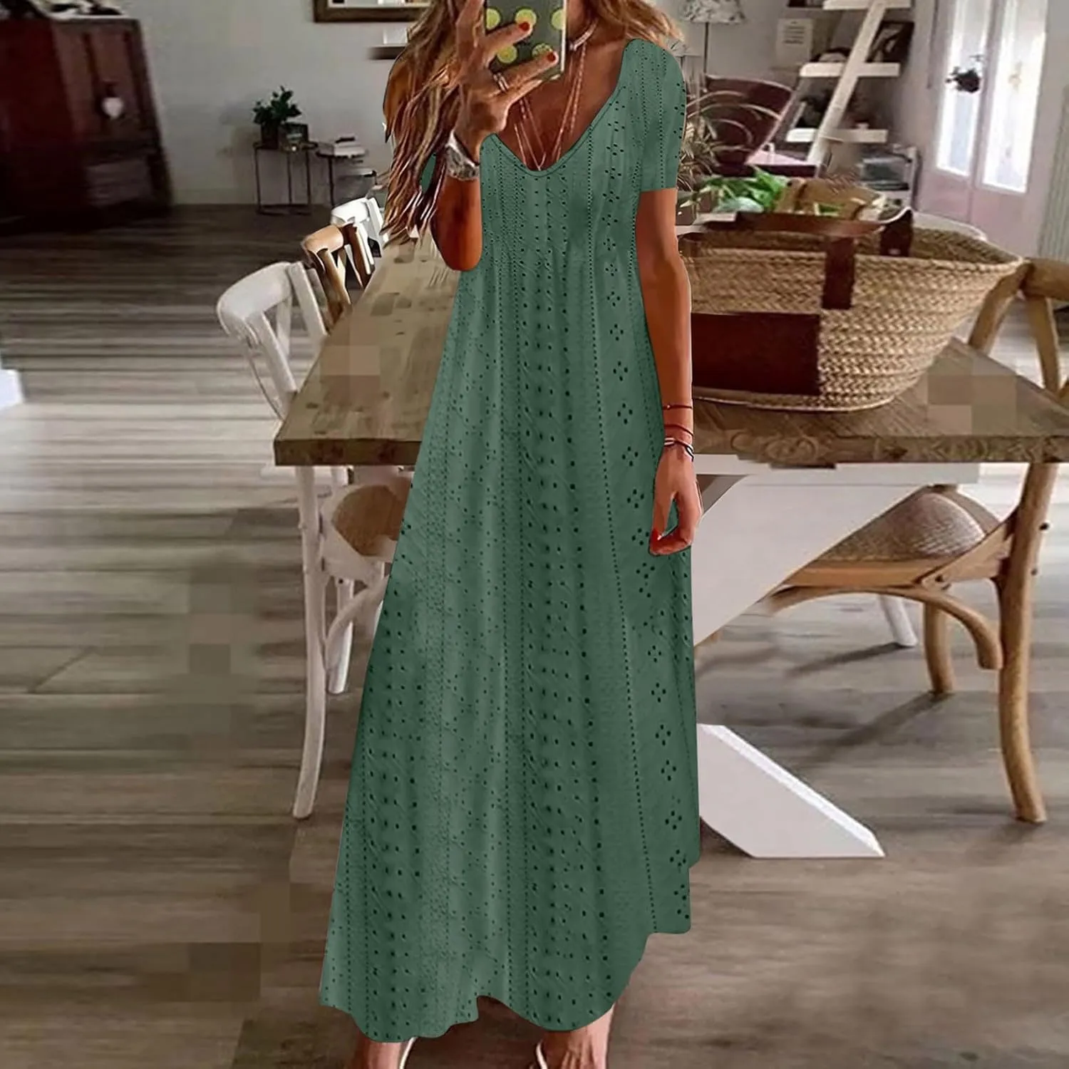 Maxi Long Dresses for Women 2025 Trendy Sleeveless Eyelet Cami Dress Casual Summer Beach Swing Vacation Sundress