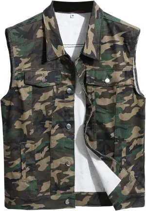 Men's Camouflage Sleeveless Cotton Denim Vest