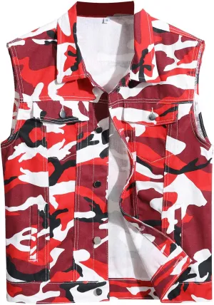 Men's Camouflage Sleeveless Cotton Denim Vest