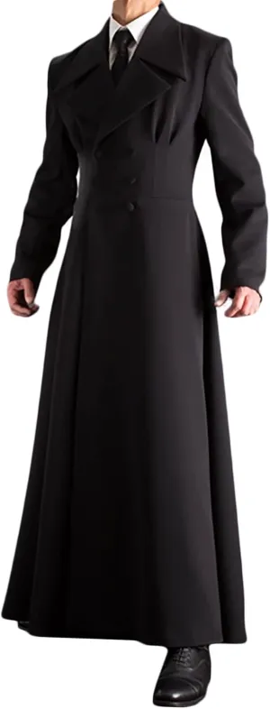 Men's Double Breasted Trench Coat, Slim Fit, Notched Lapel, Ankle Length, Black, Lined