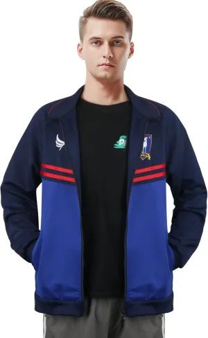 Mens Football Coach Costume Blue Jacket Pants Tracksuit Coat Soccer Suit Sportswear Training Halloween Cosplay Outfit