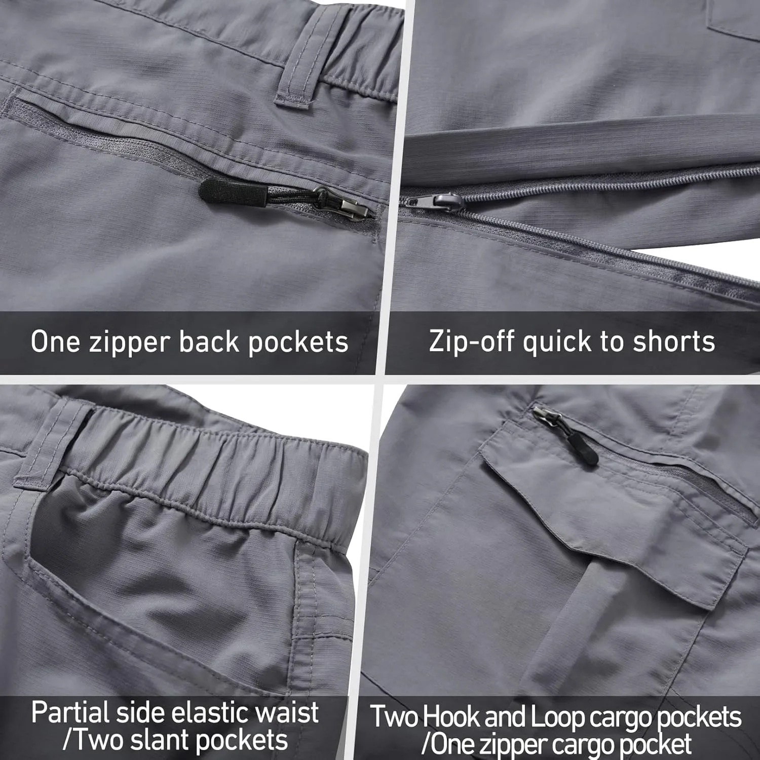 Mens Hiking Convertible Pants Quick Dry Zip Off Lightweight Cargo Fishing Work Pants Trousers with Belt