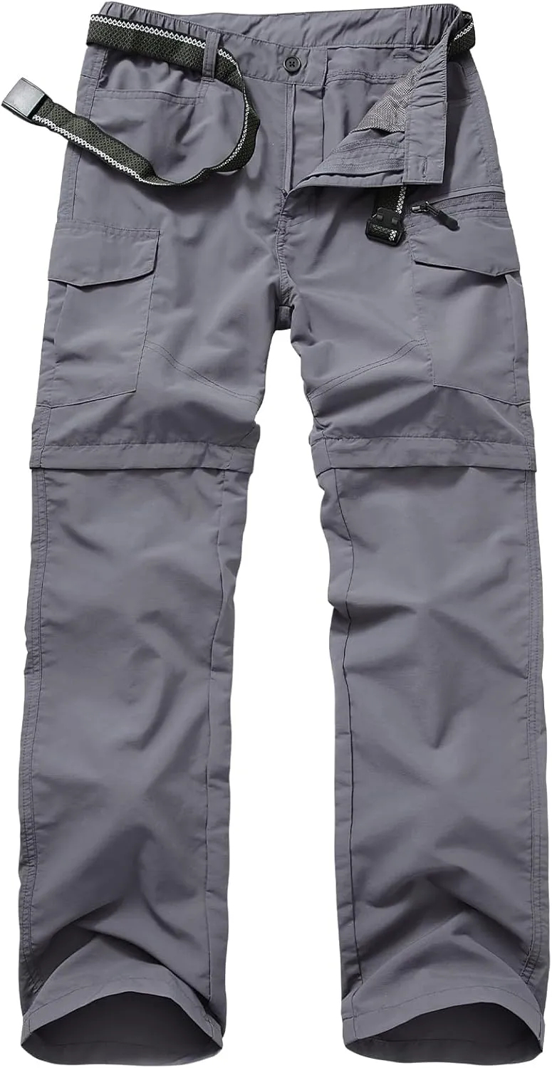 Mens Hiking Convertible Pants Quick Dry Zip Off Lightweight Cargo Fishing Work Pants Trousers with Belt