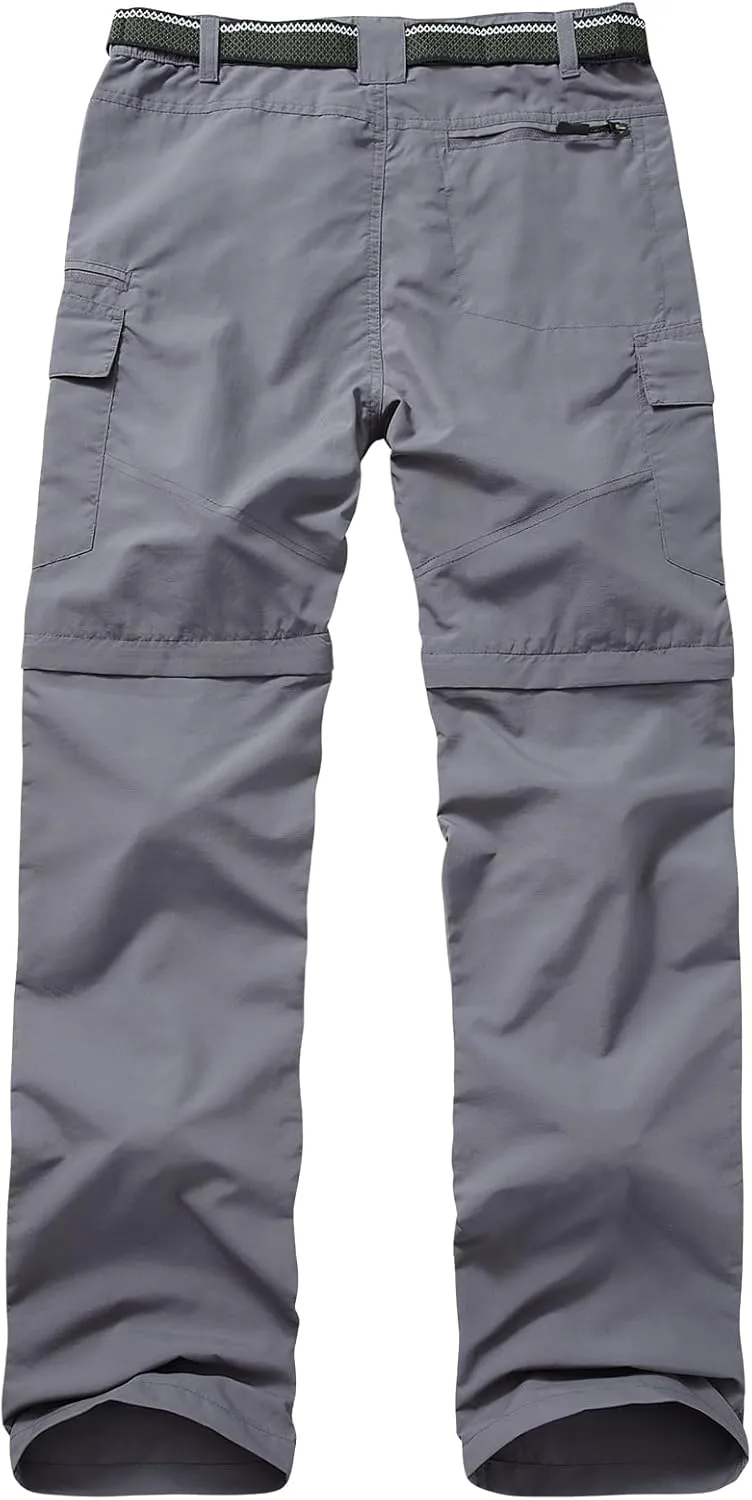 Mens Hiking Convertible Pants Quick Dry Zip Off Lightweight Cargo Fishing Work Pants Trousers with Belt