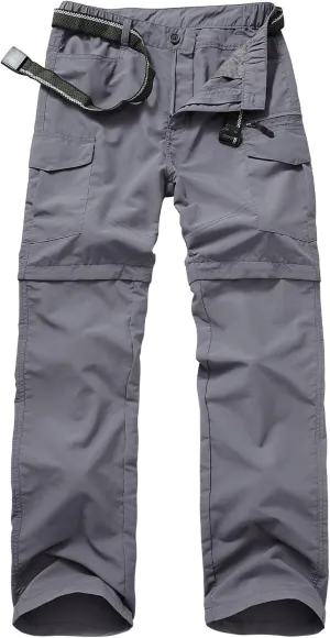Mens Hiking Convertible Pants Quick Dry Zip Off Lightweight Cargo Fishing Work Pants Trousers with Belt