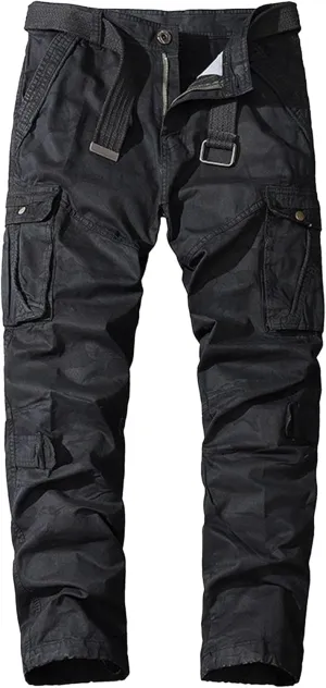 Mens Multi Pockets Cargo Pants Hiking Combat Work Outdoor Trousers Casual Slim Straight Fit Sweatpants