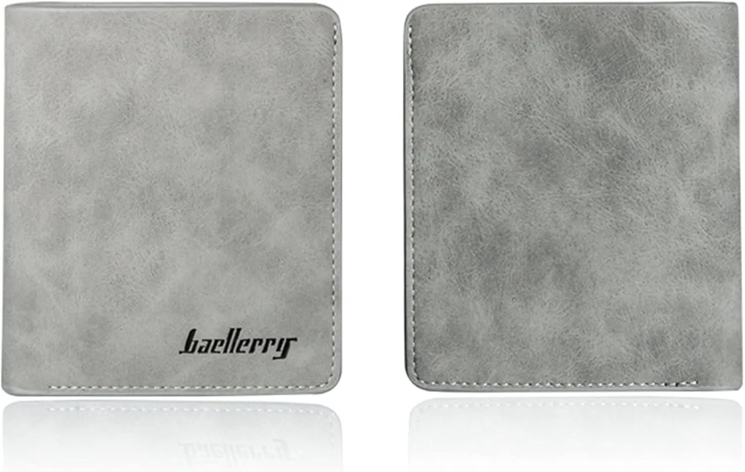 Mens Wallets Slim Leather Wallet with 2 banknote compartments, 6 Credit Card Slots, ID Window. Minimalist Mini Purse for Gents Men (Brown), Gray