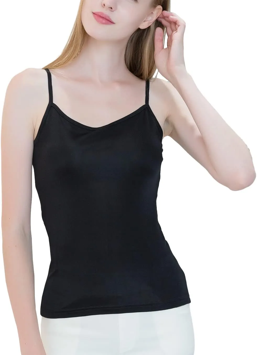 METWAY Womens Silk Camisole/Spaghetti Strap Mulberry Silk Cami Tops/Stretchable Real Knit Silk Tank Undershirt for Layerling