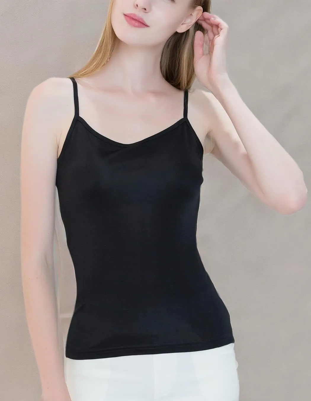 METWAY Womens Silk Camisole/Spaghetti Strap Mulberry Silk Cami Tops/Stretchable Real Knit Silk Tank Undershirt for Layerling