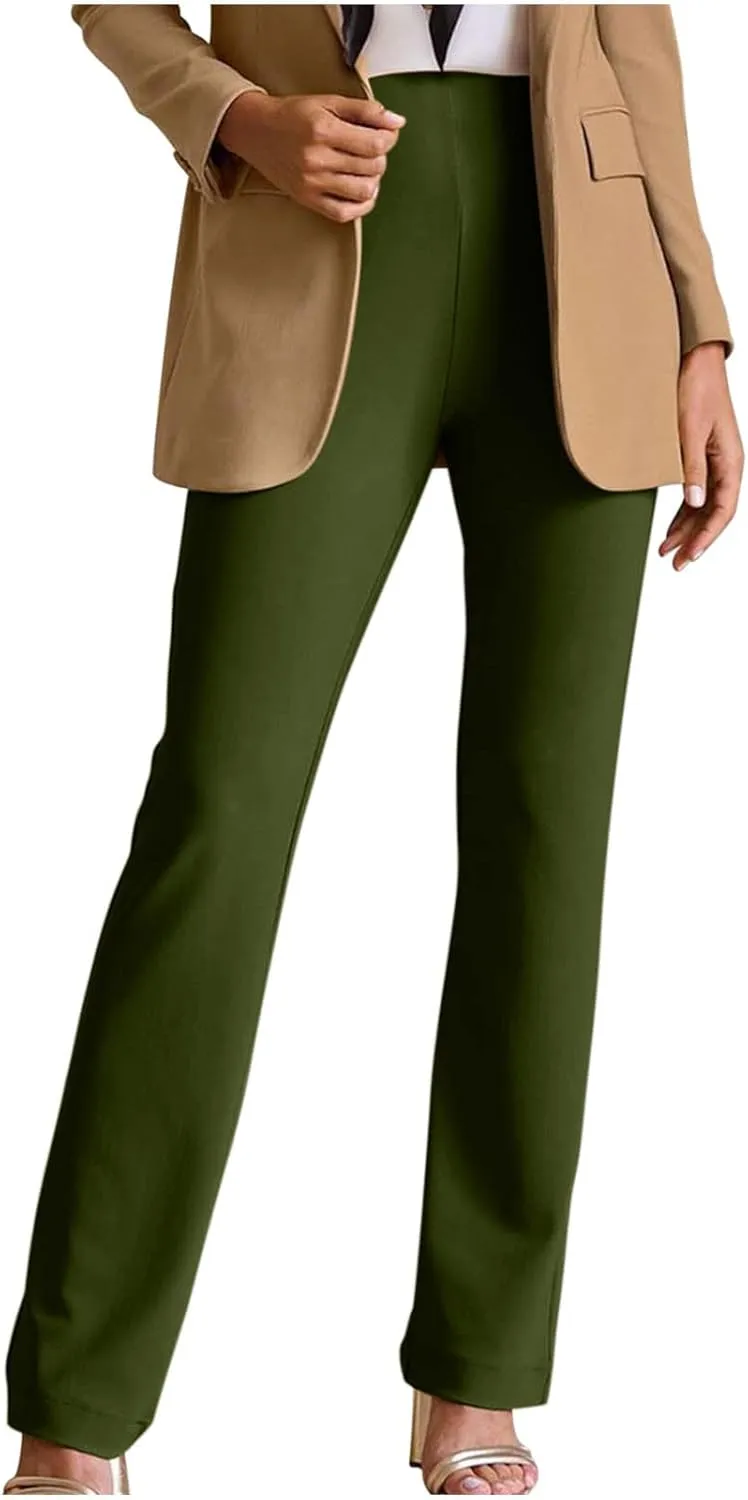 MINzYI Dress Pants Women High Waist Bootcut Office Work Trousers Stretch Comfy Business Casual Flare Suit Pants with Pockets