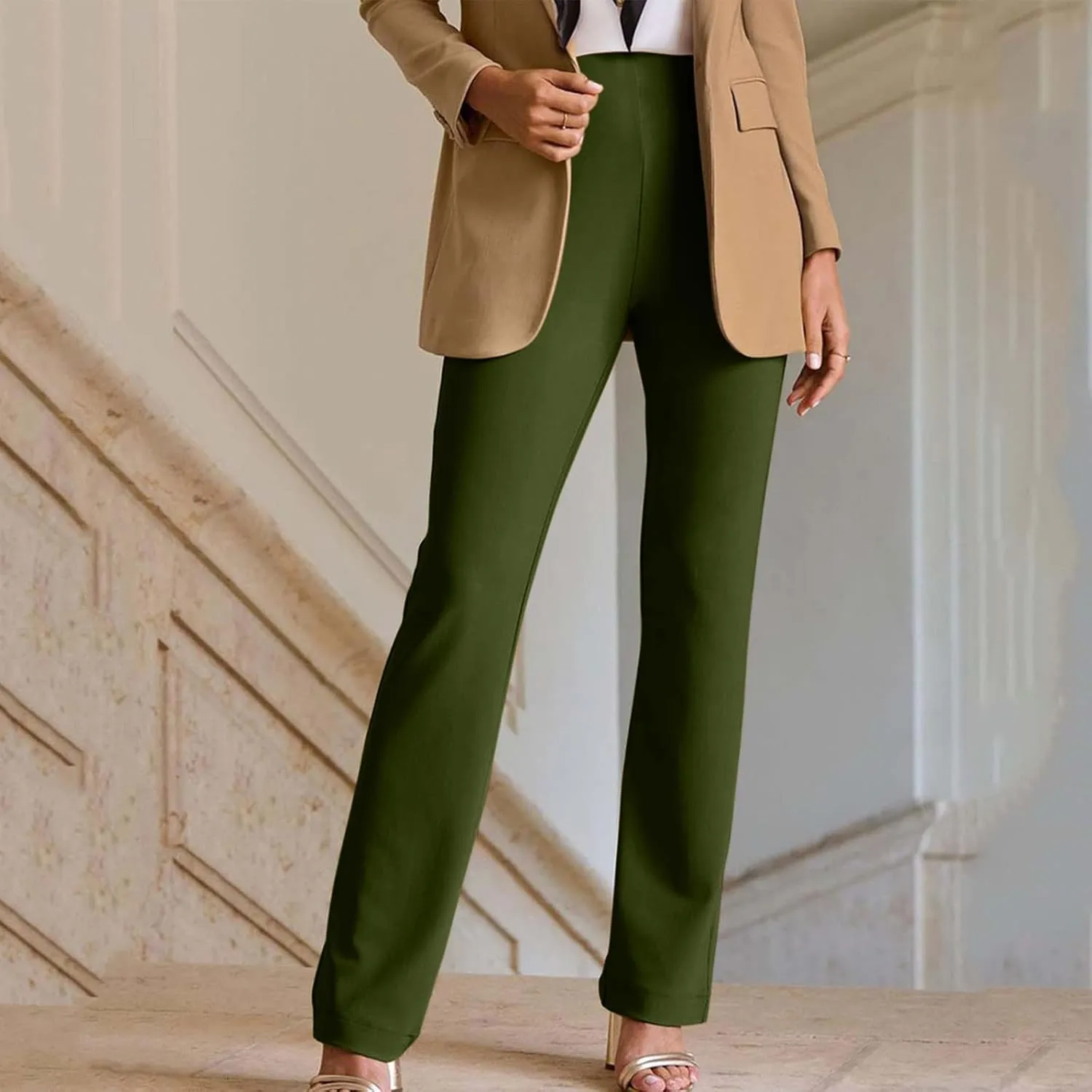 MINzYI Dress Pants Women High Waist Bootcut Office Work Trousers Stretch Comfy Business Casual Flare Suit Pants with Pockets