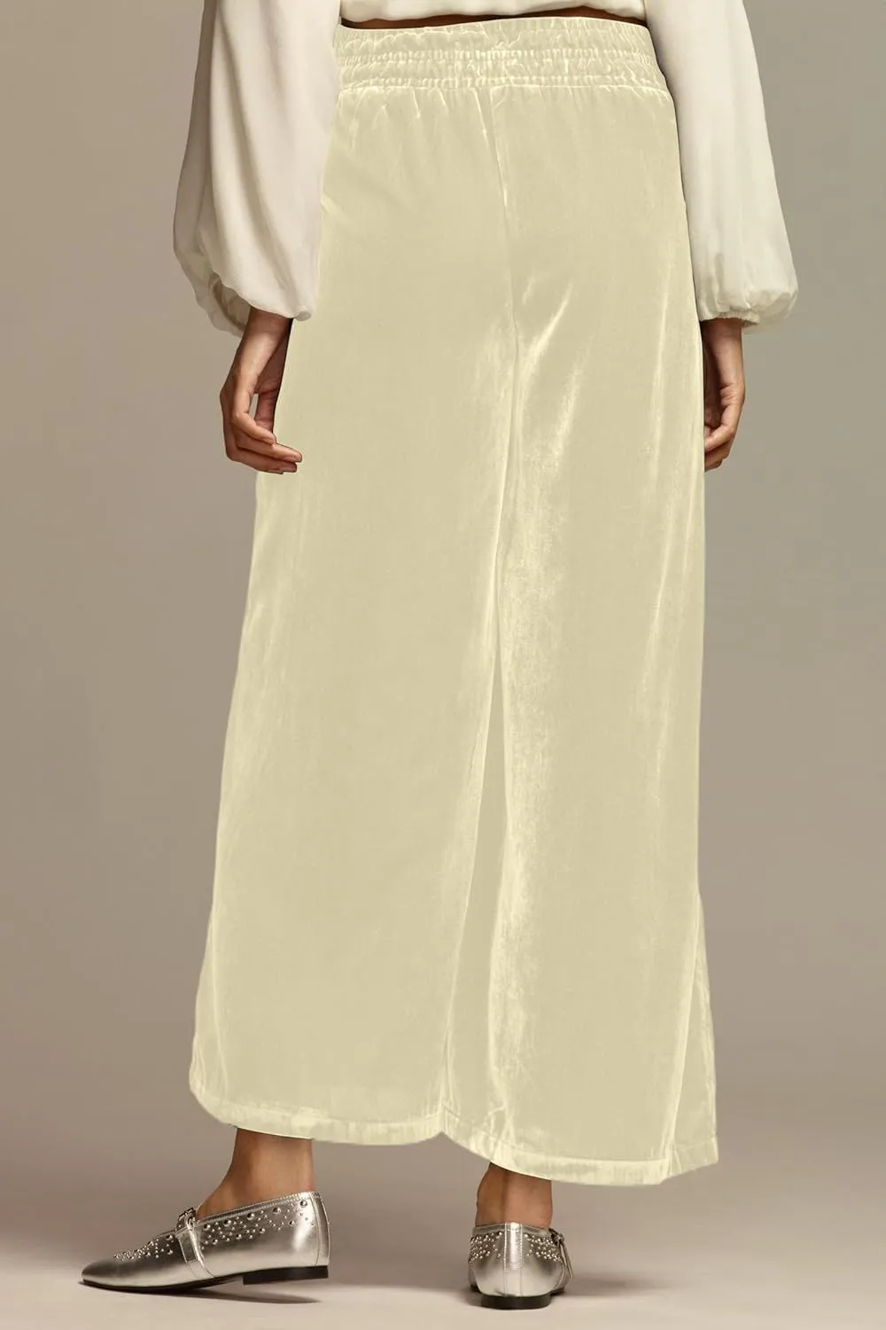 MISSACTIVER Women High Waisted Velvet Pants Loose Fit Wide Leg Lounge Pant Smocked Waist Trousers Palazzo Pants with Pockets