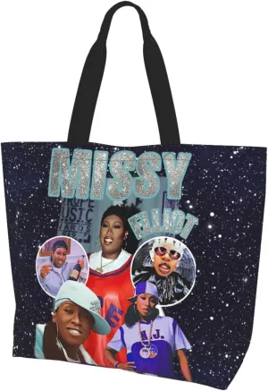 Missy Musics Elliott Shoulder Tote for Women Weekender Handbag Reusable Grocery Shopping Bag