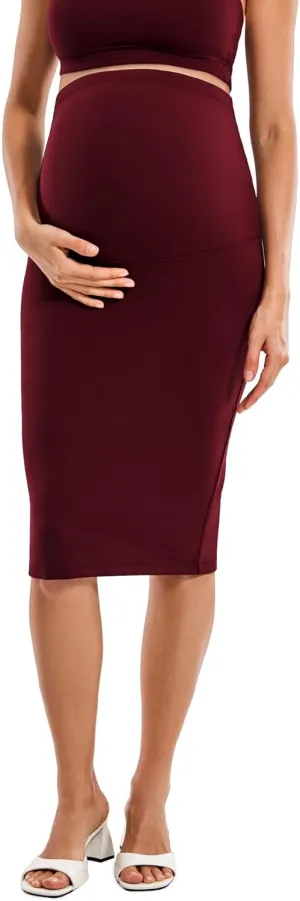 MOMANDA Women' s Maternity Skirt High Waist Midi Pencil Skirt with Slit Stretchy Pregnancy Casual